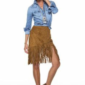 Chelsea & Theodore Faux Suede Fringe Skirt